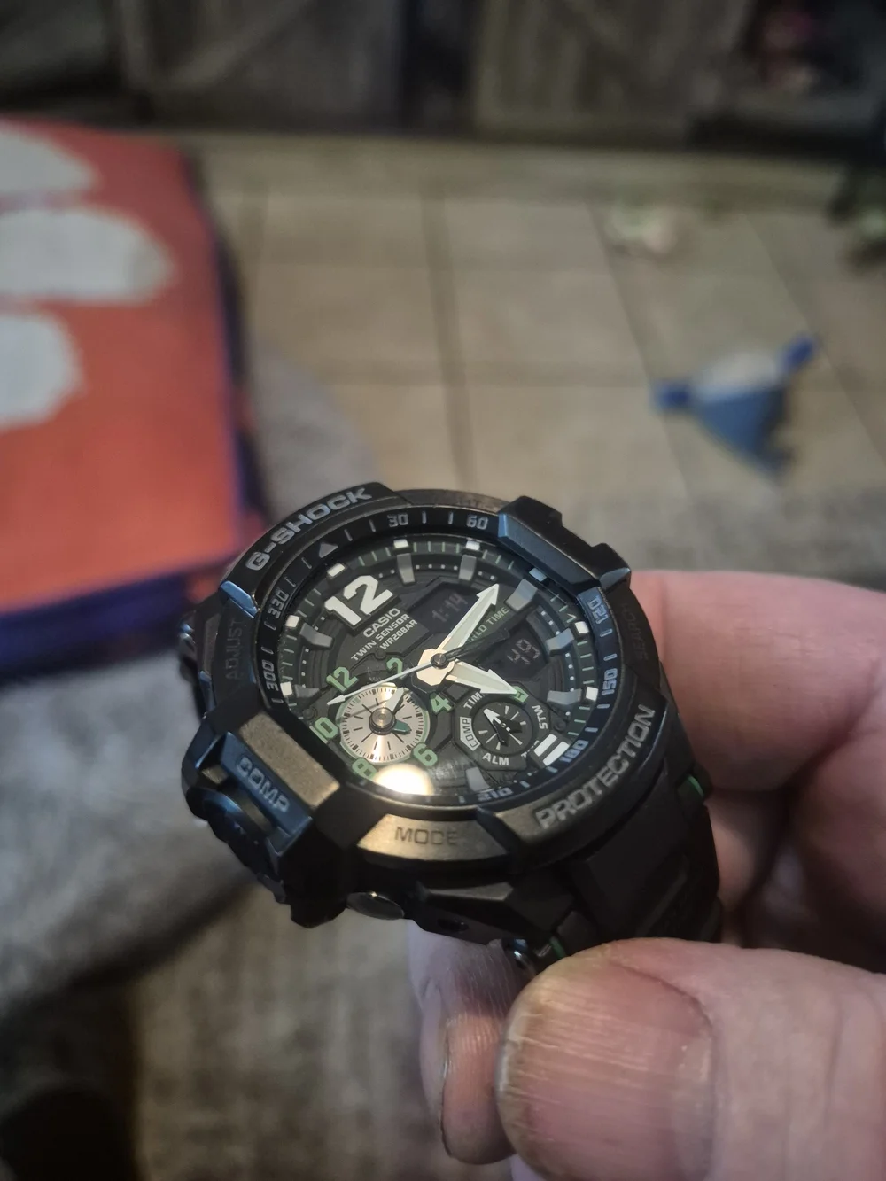 Casio G-Shock Black Watch with Green Highlights,this is A Gravity Master Ga-1100